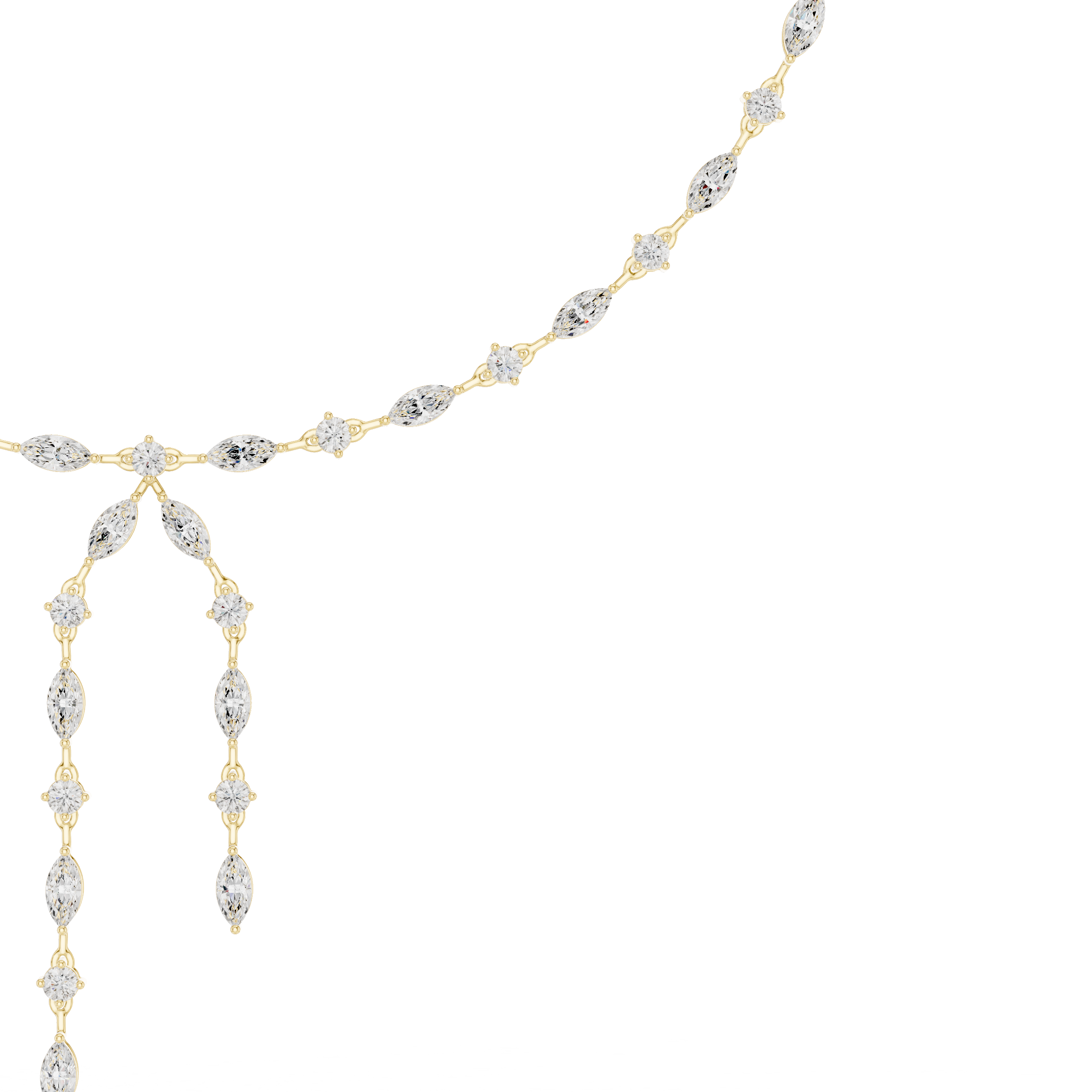 Yellow gold diamond station necklace with two marquise drop ornaments
