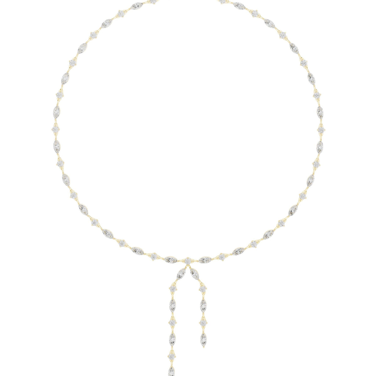 Yellow-gold diamond drop necklace with marquise links and twin dangling drops