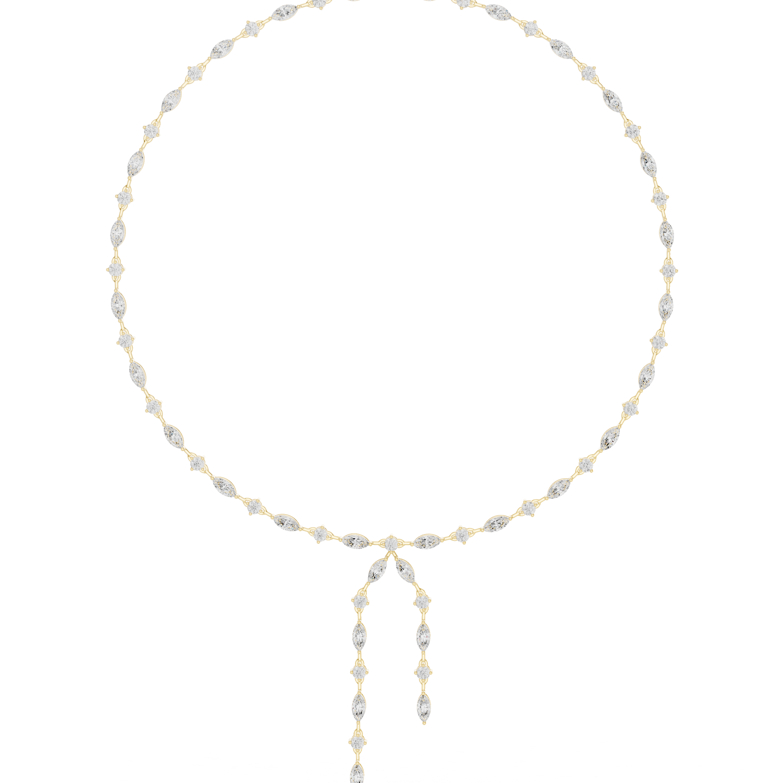 Yellow-gold diamond drop necklace with marquise links and twin dangling drops