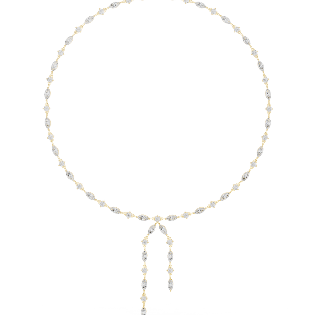 Yellow gold diamond drop necklace with two marquise hanging stones