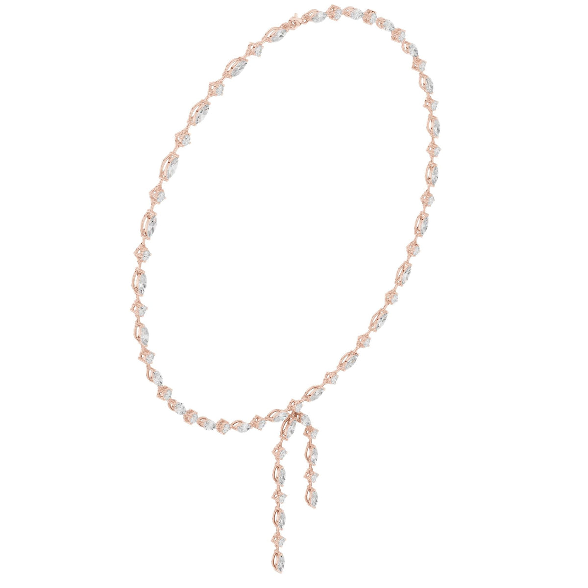 Rose gold diamond drop necklace with marquise center and oval station stones