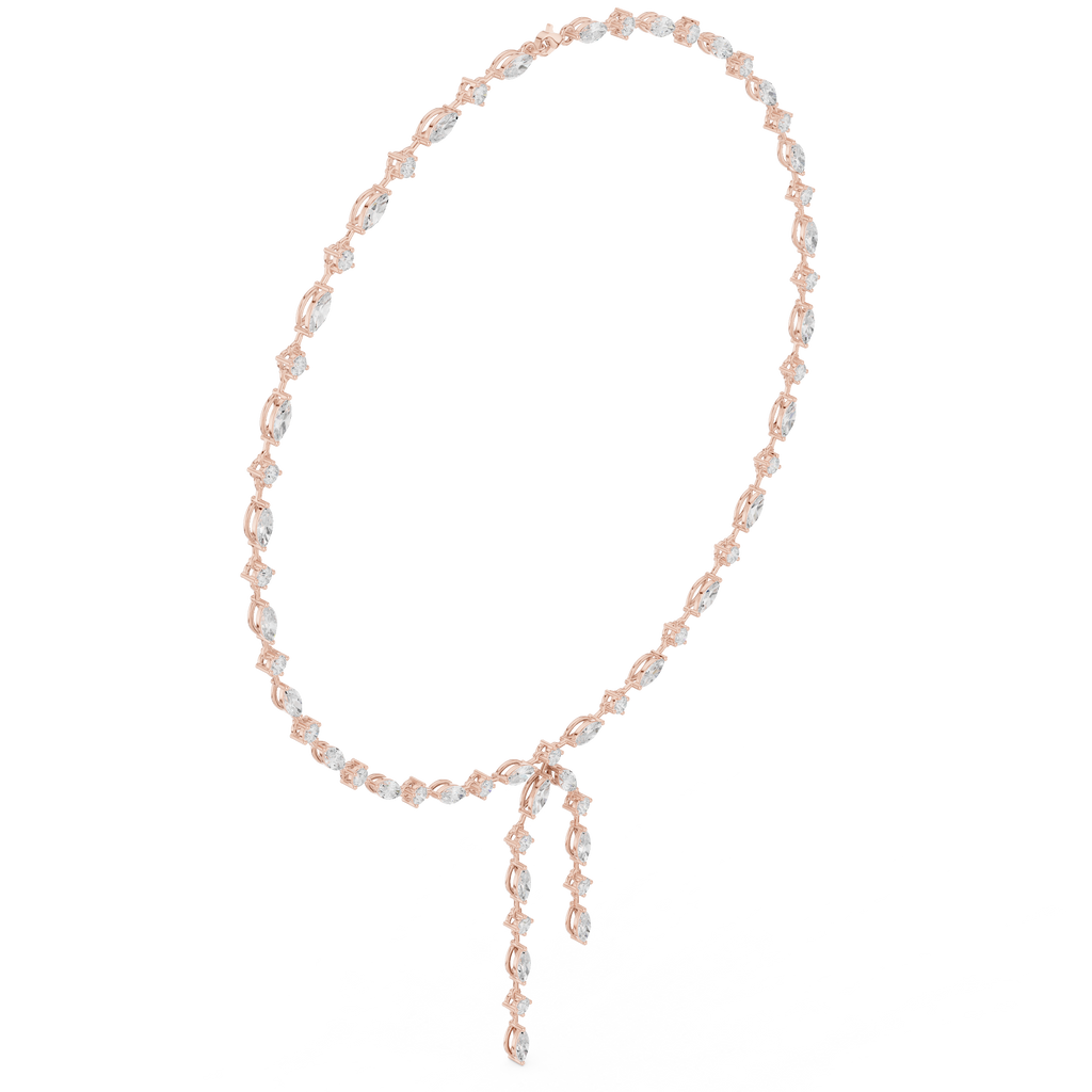 Rose gold diamond drop necklace with marquise center and oval station stones