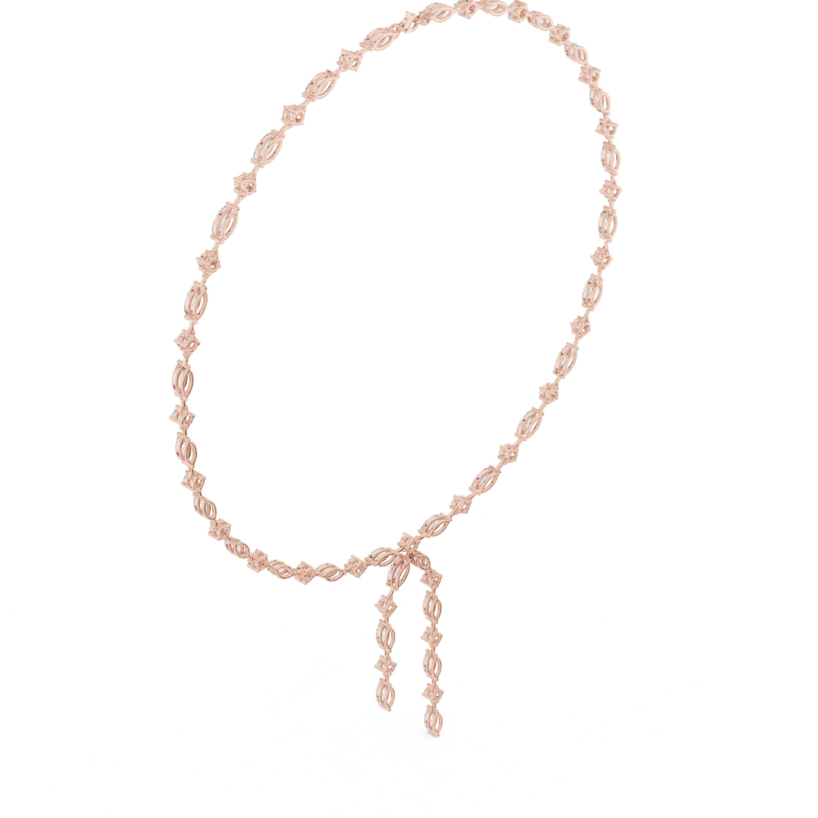 Rose gold diamond drop statement necklace with marquise and round stones