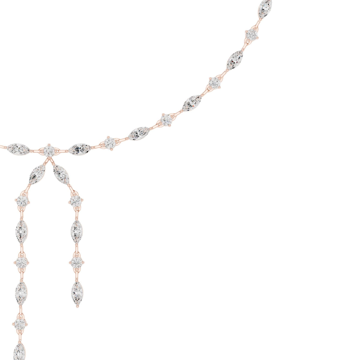 Rose-gold diamond drop necklace with marquise and round diamonds
