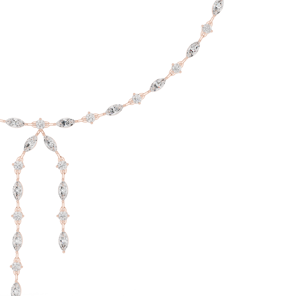 Rose gold diamond station necklace with two marquise drop ornaments