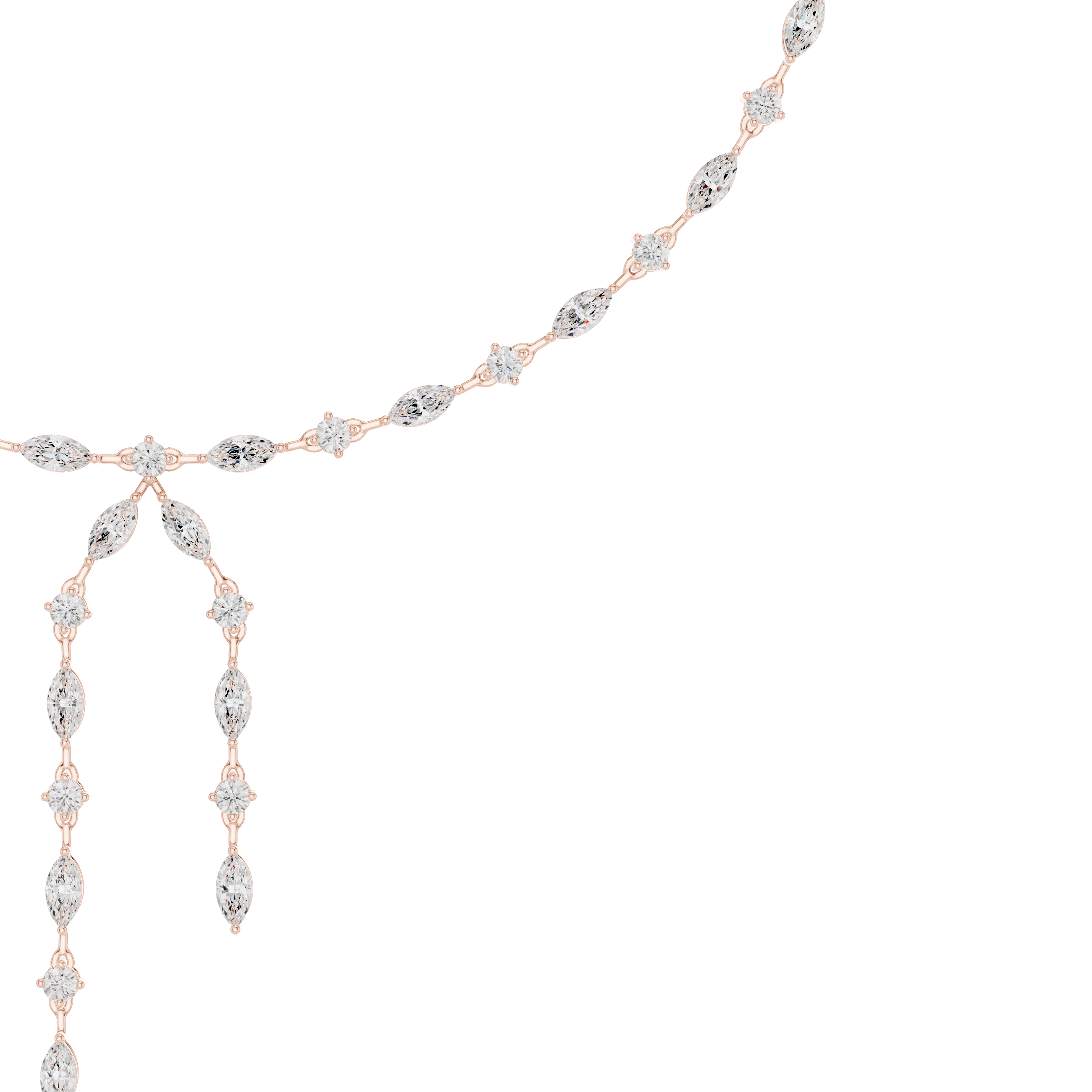 Rose gold diamond station necklace with two marquise drop ornaments