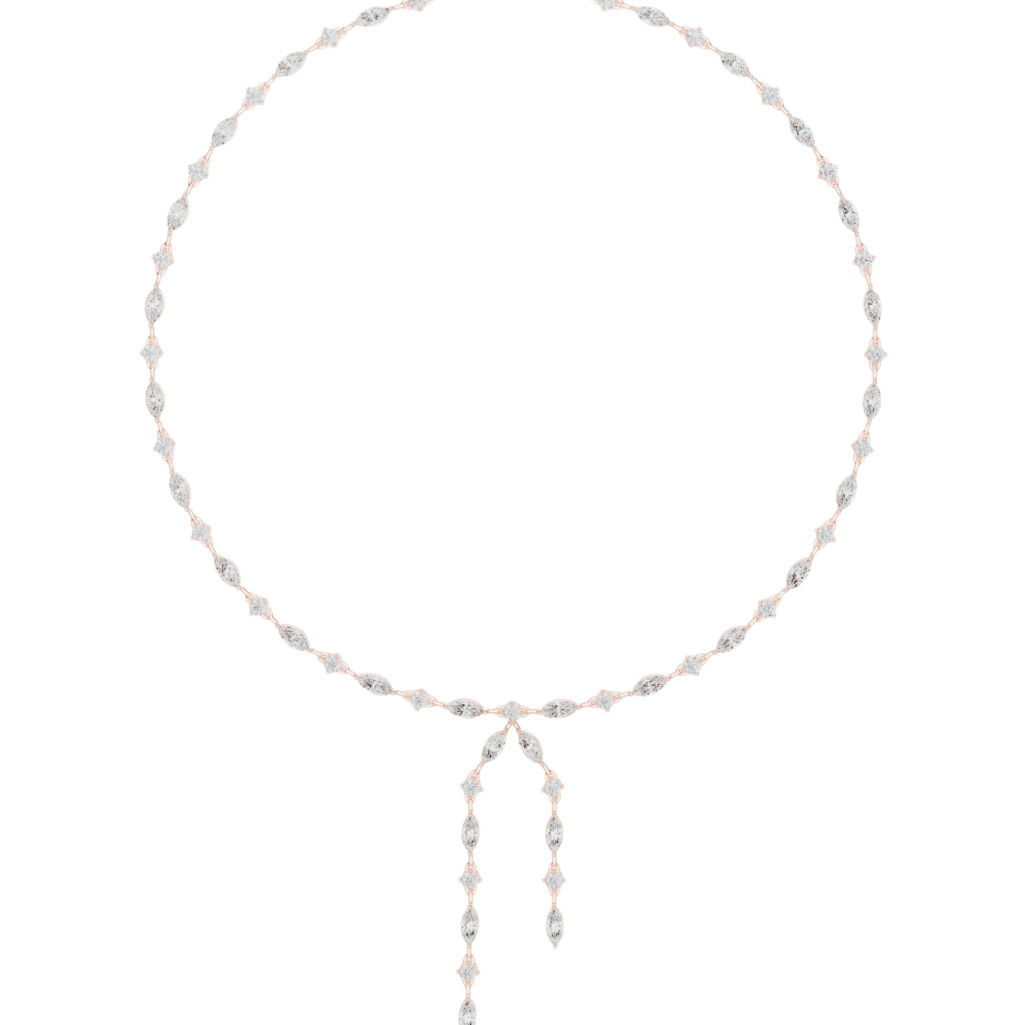 Rose-gold diamond drop necklace with marquise links and twin dangling drops