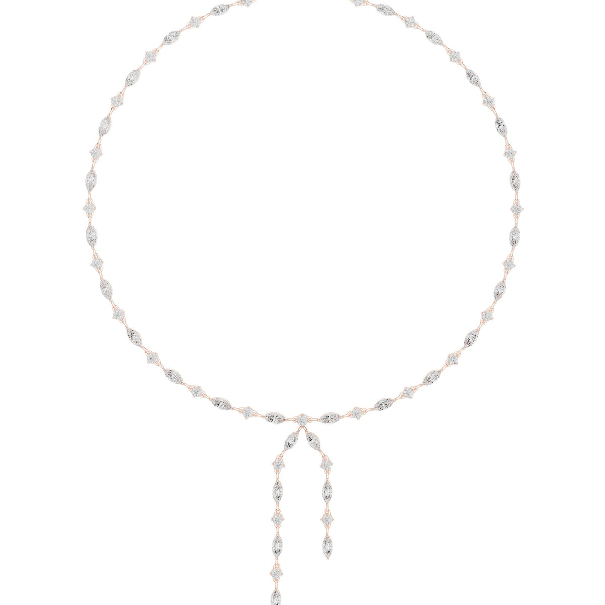 Rose-gold diamond drop necklace with marquise links and twin dangling drops