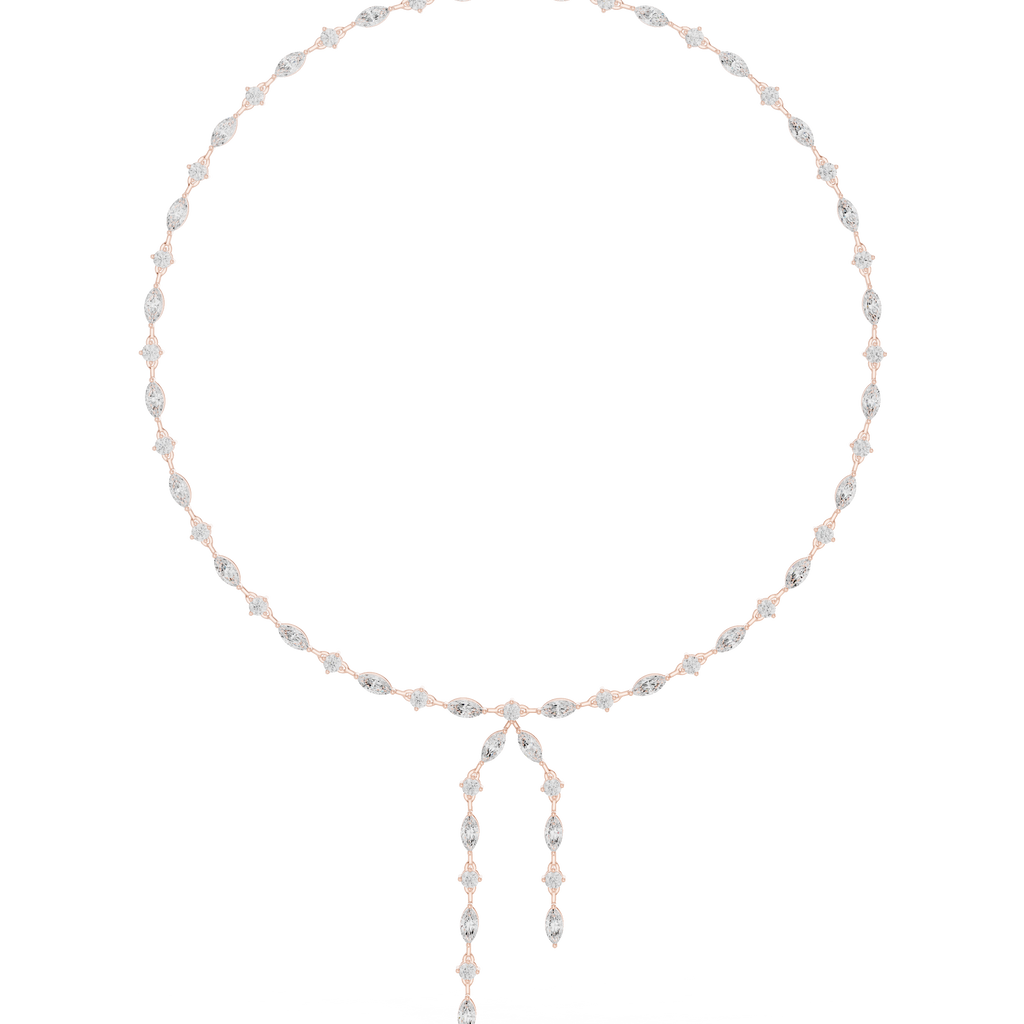 Rose gold diamond drop necklace with two marquise hanging stones