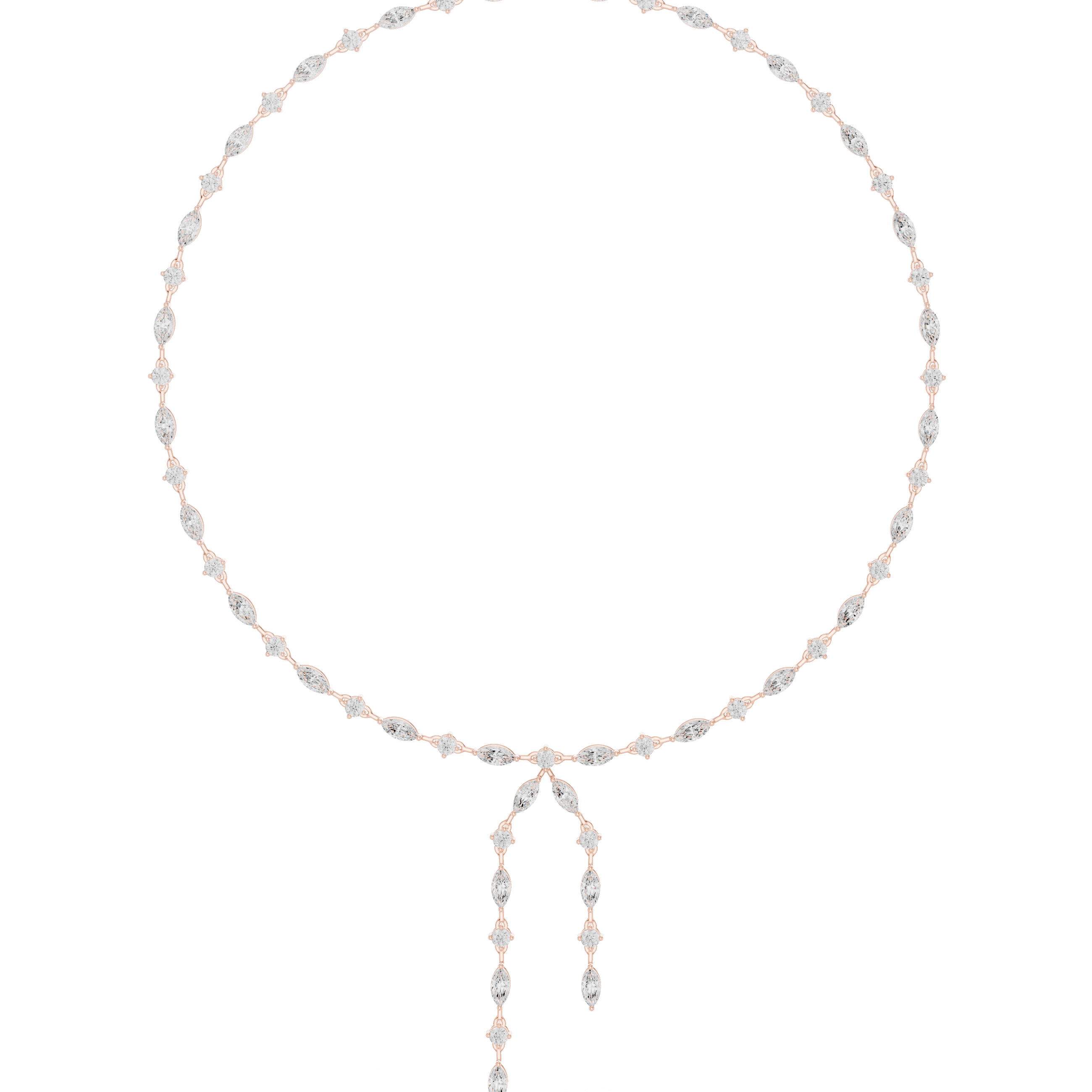 Rose gold diamond drop necklace with two marquise hanging stones