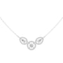 V-shape halo diamond necklace with pear-cut halos, white-gold tone, three-stone front