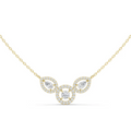 V-shaped diamond halo pendant necklace with pear center on yellow gold chain