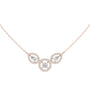 V-shape halo diamond necklace with pear-cut halos, rose-gold tone, three stones centered