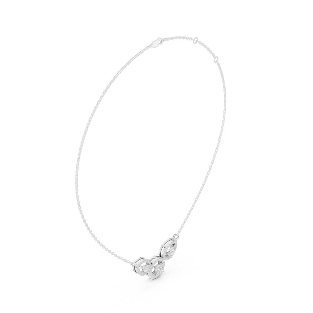 Pear diamond halo pendant with cable chain, side view