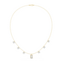 Yellow gold diamond pendant necklace with small star motifs and baguette-cut center stone