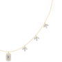 Diamond pendant necklace with baguette center stone and star accents, yellow gold