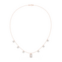 Rose gold diamond pendant necklace with small star motifs and baguette-cut center stone