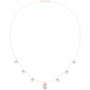 Rose gold halo diamond necklace with small stones and rectangular baguette pendant