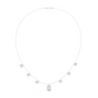 White gold diamond pendant necklace with small star motifs and baguette-cut center stone