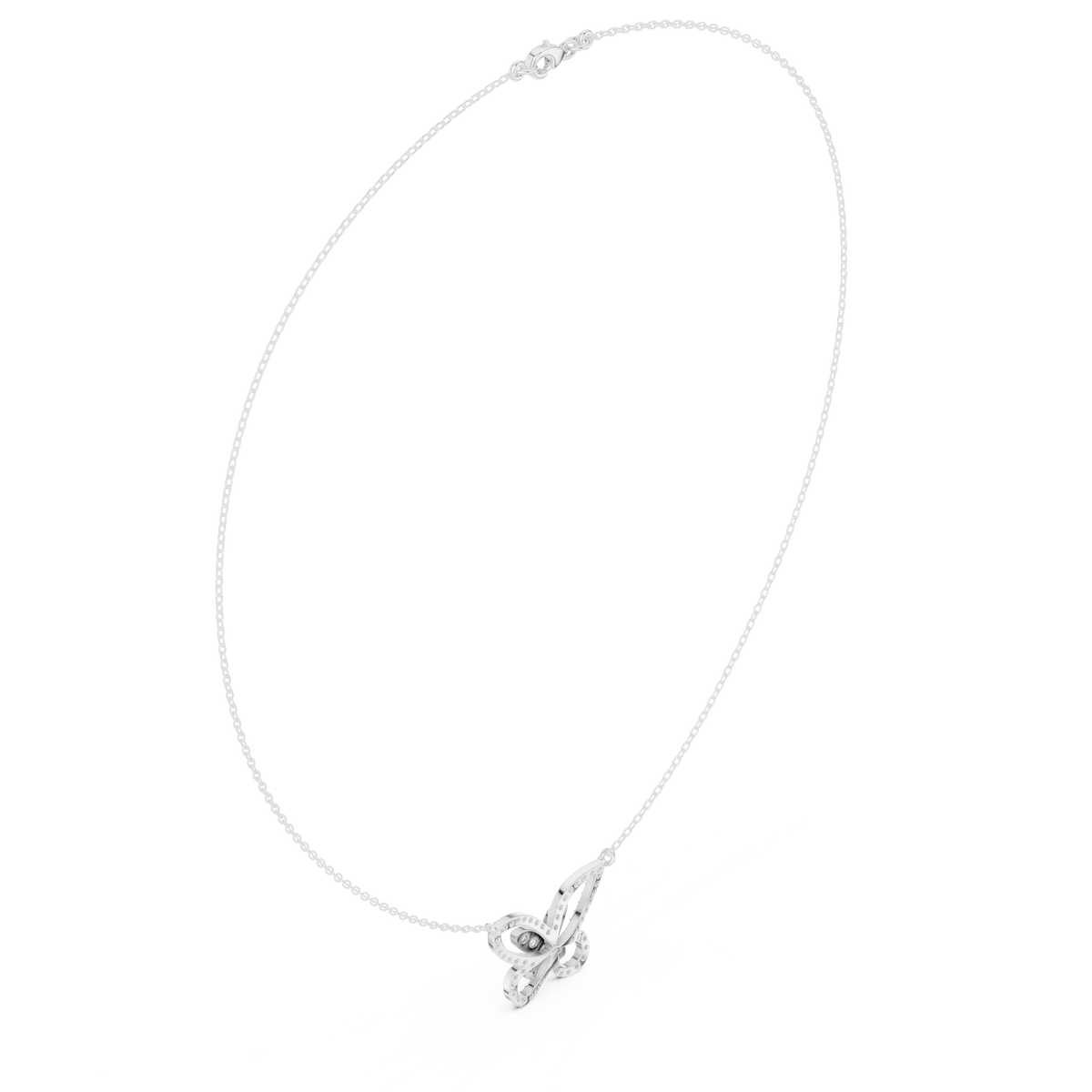 Platinum butterfly diamond pendant necklace with round stones, thin chain