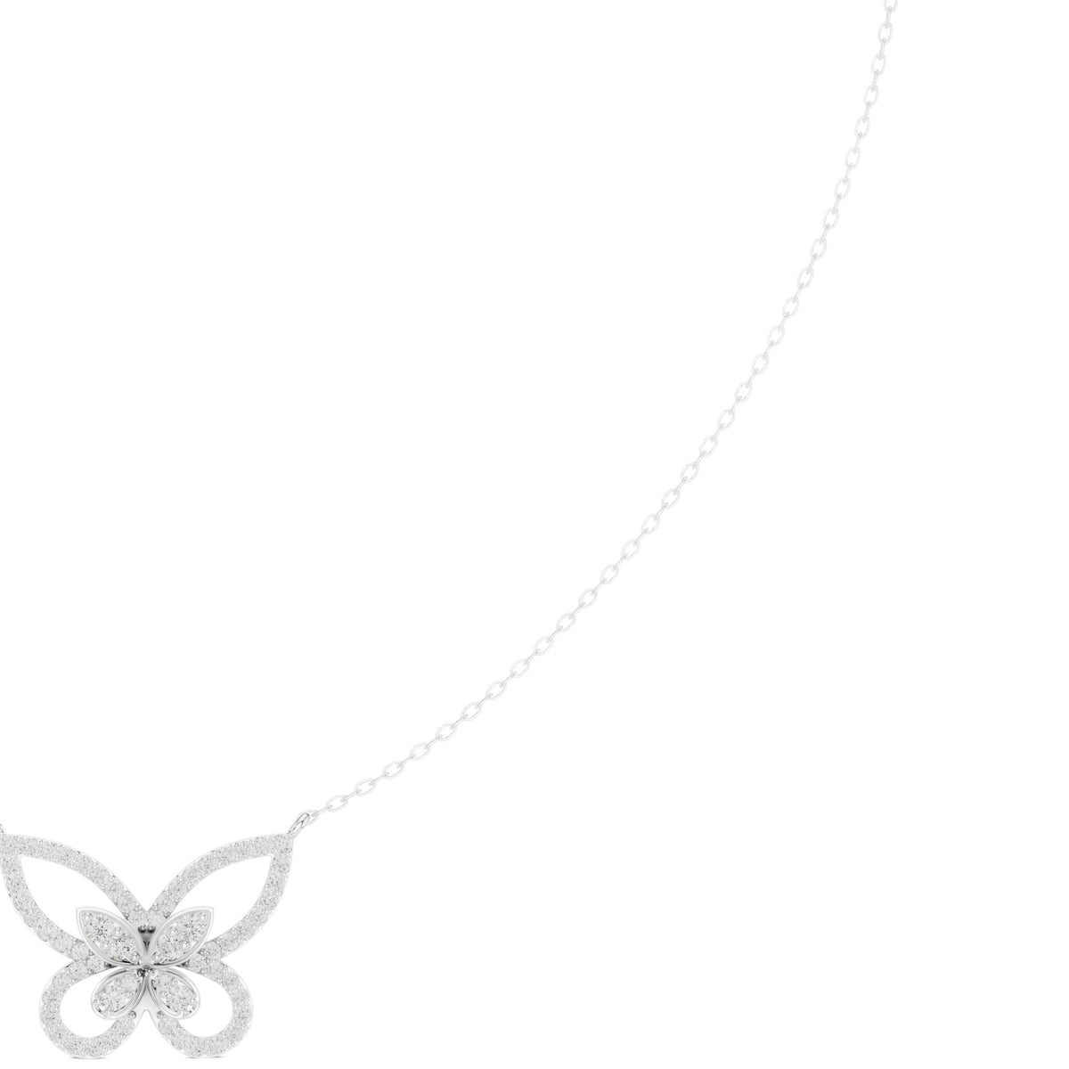Butterfly diamond pendant on a white gold chain, with sparkling round stones