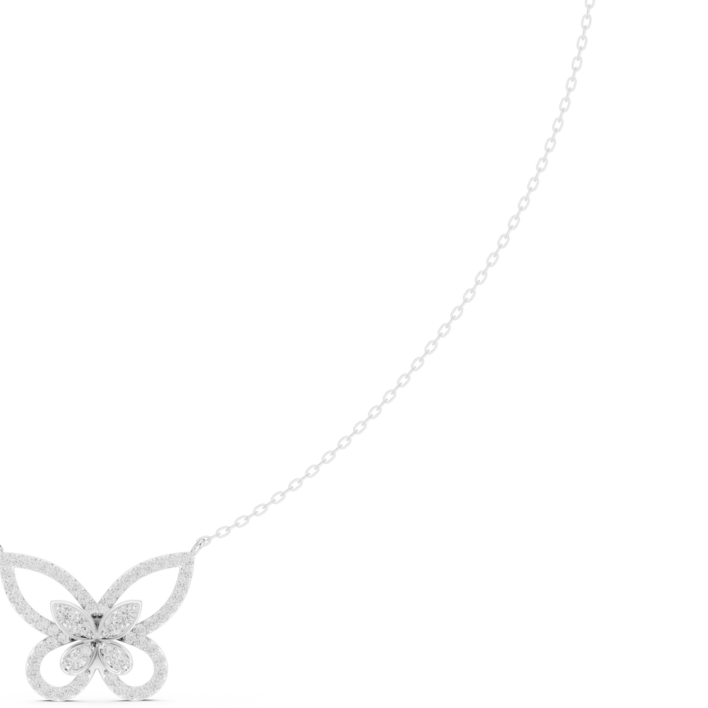 Butterfly diamond pendant on a white gold chain, with sparkling round stones