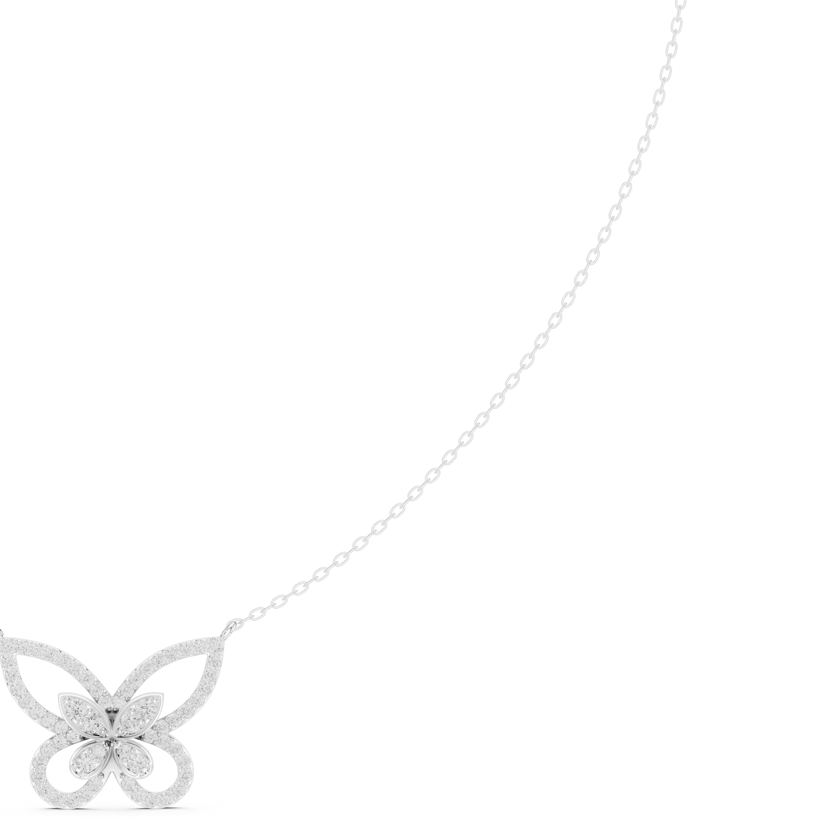 Butterfly diamond pendant on a white gold chain, with sparkling round stones