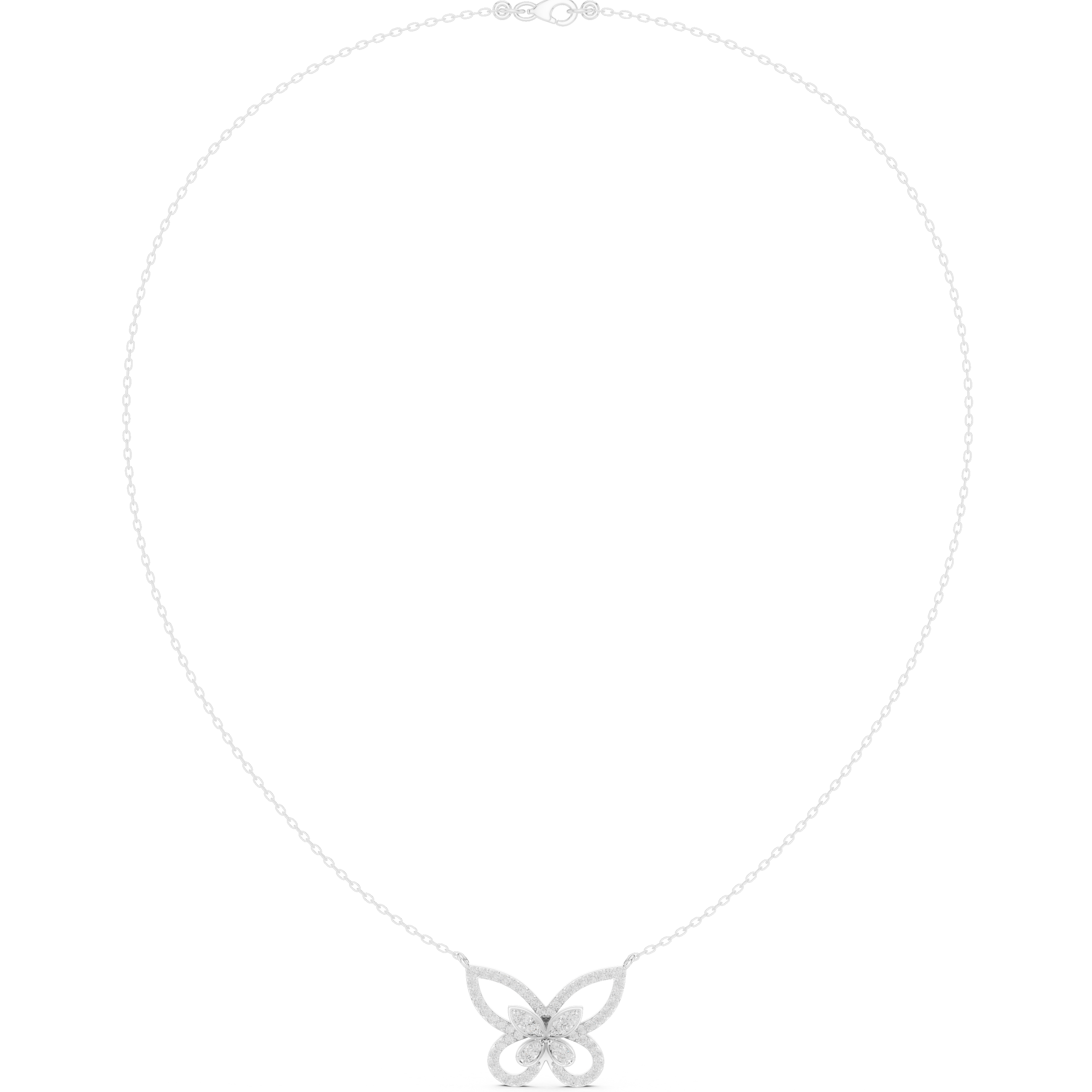 Butterfly diamond pendant with teardrop setting on a silver-tone chain