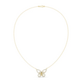 Butterfly diamond pendant on a gold tone chain with small pave details