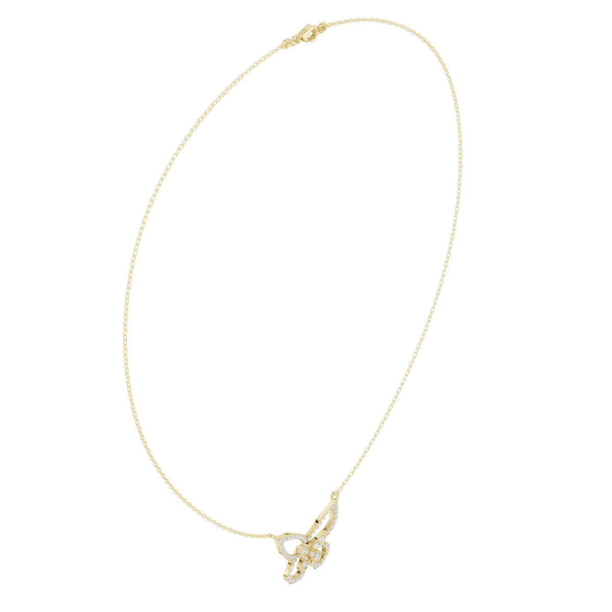 10K yellow gold butterfly diamond pendant necklace with round stones, thin chain