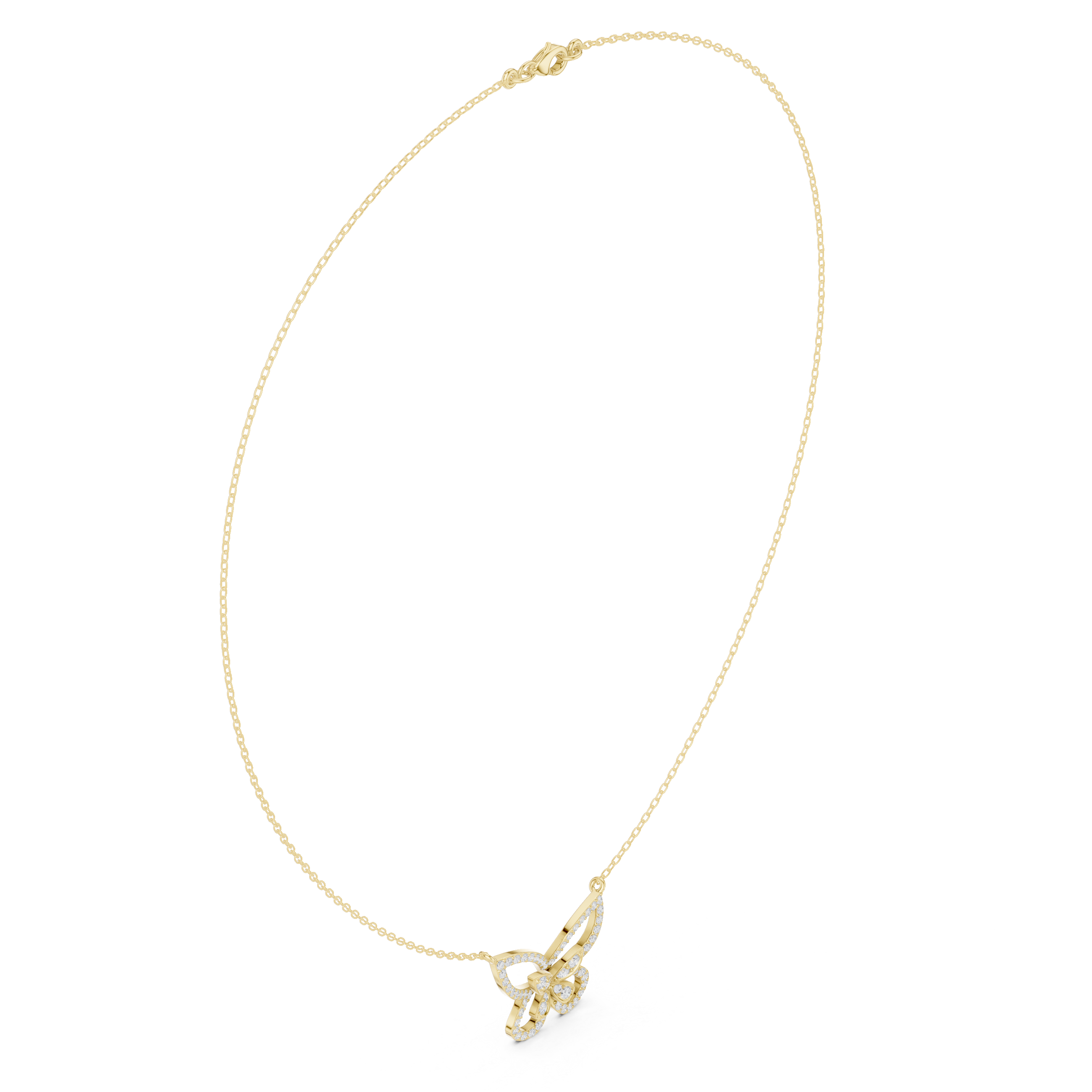 Butterfly diamond pendant on a yellow gold chain, set with sparkling round stones