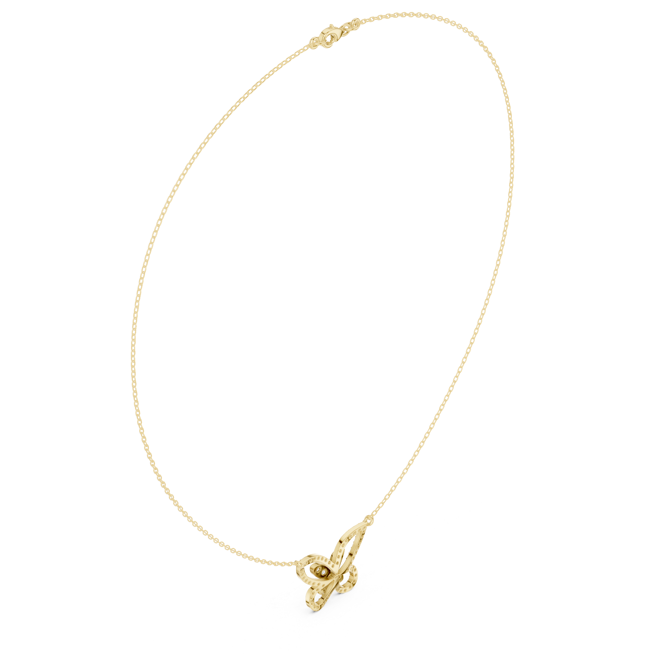 Butterfly diamond pendant with a yellow gold bail and chain, featuring round stones