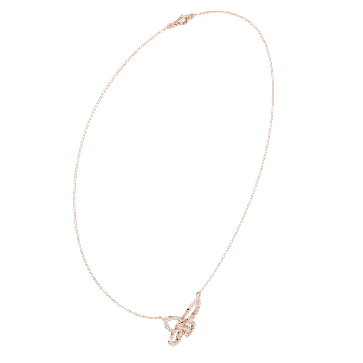 10K rose gold butterfly diamond pendant necklace with round stones, thin chain