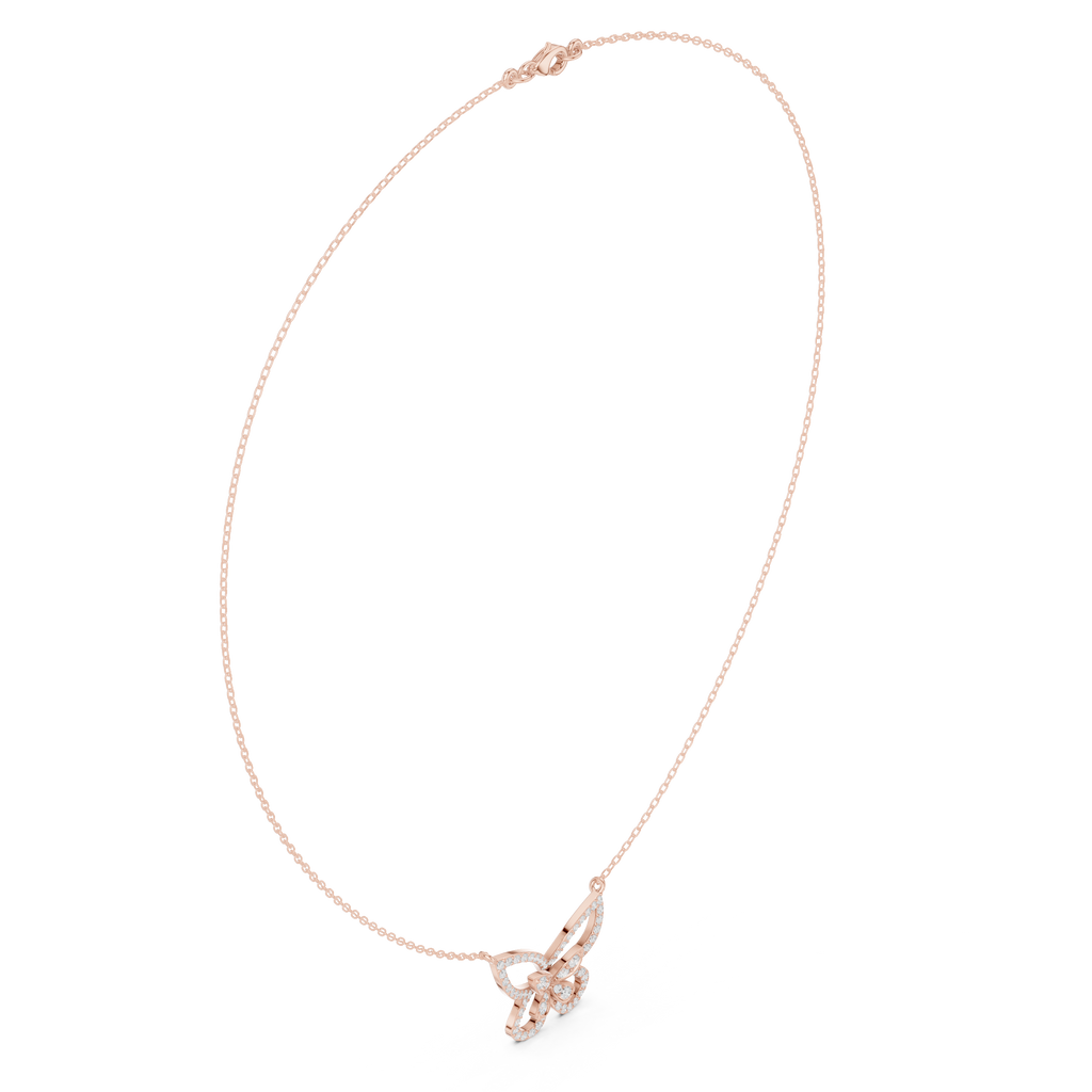 Butterfly diamond pendant on a rose gold chain, set with sparkling round stones