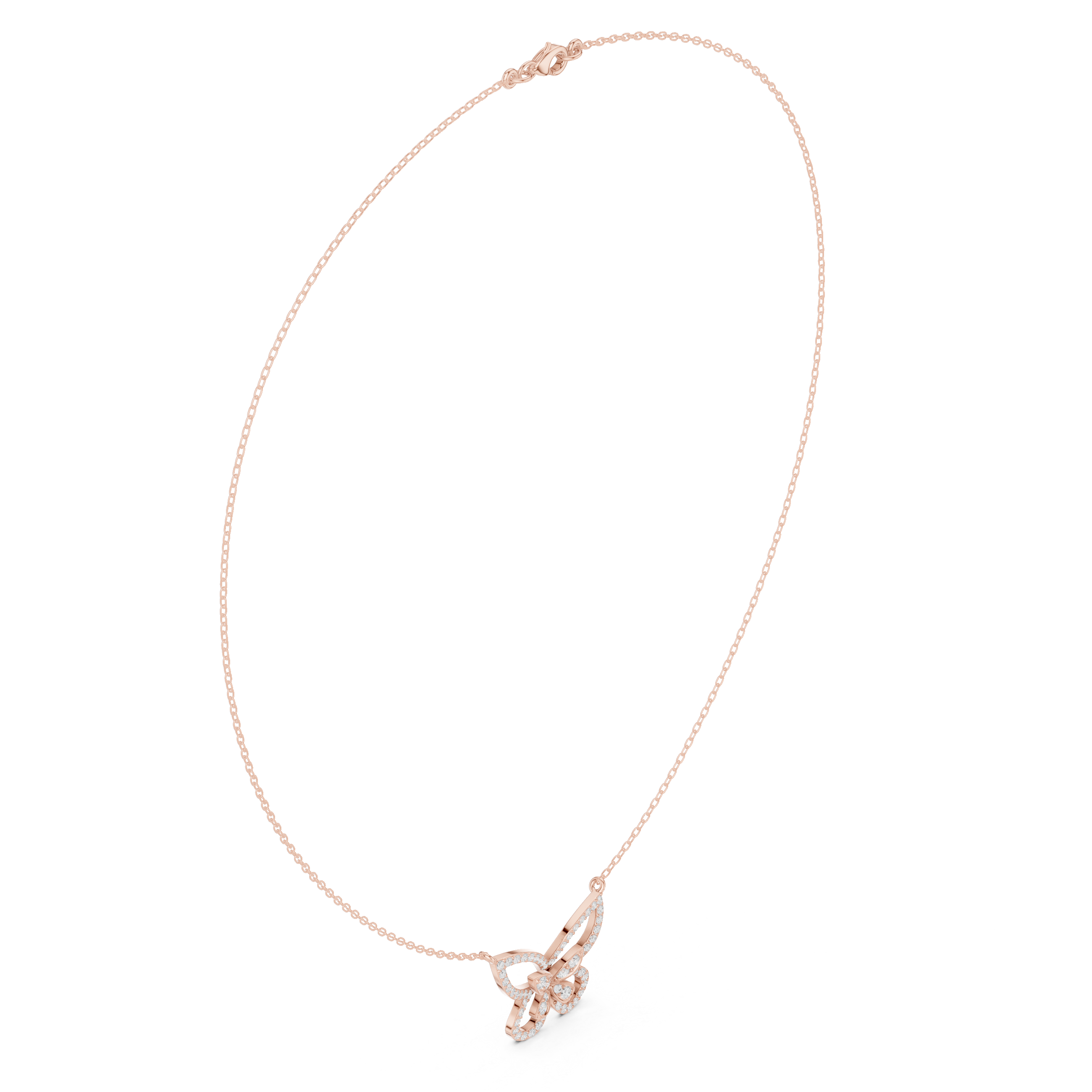 Butterfly diamond pendant on a rose gold chain, set with sparkling round stones