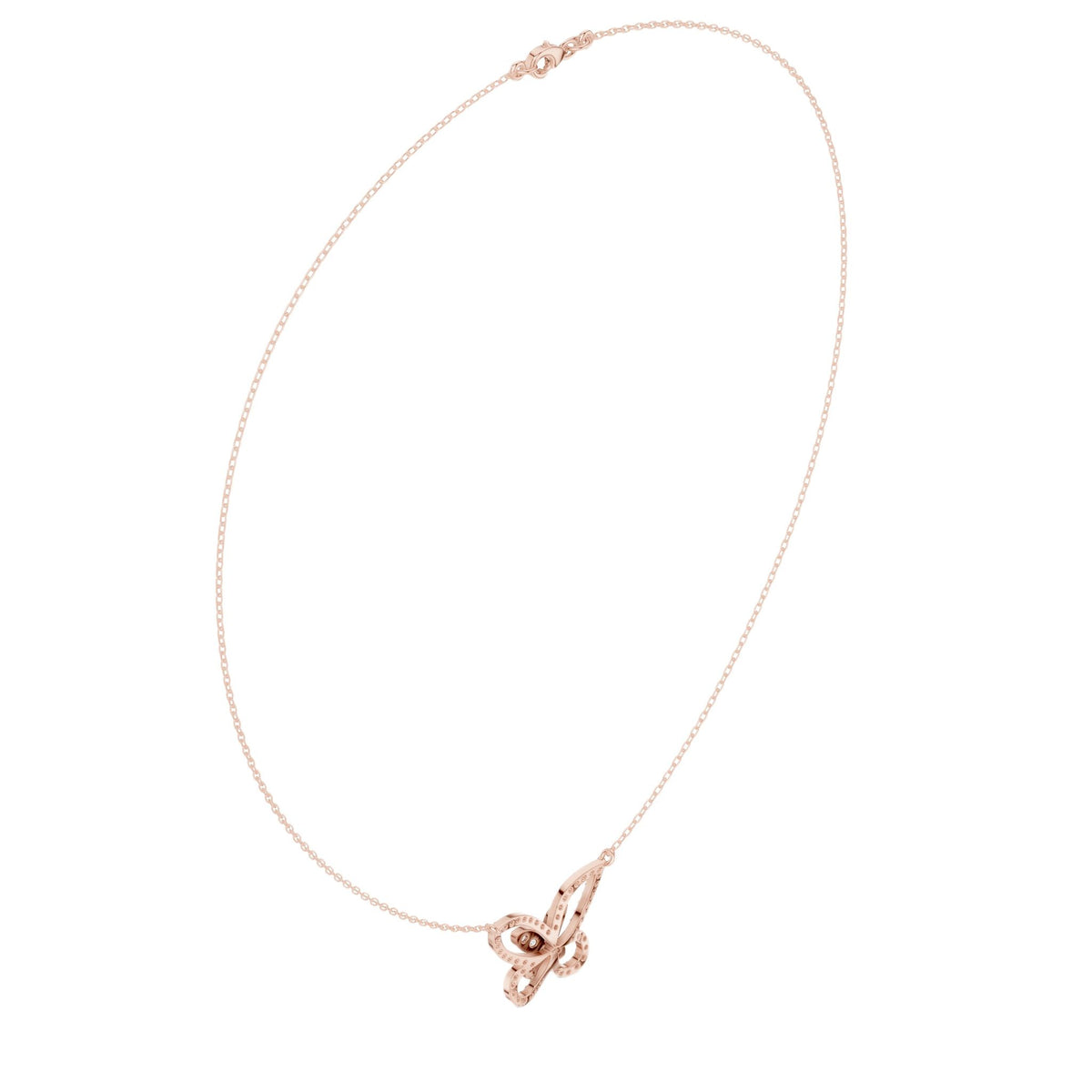 Butterfly diamond pendant with a rose gold bail and chain, featuring round stones
