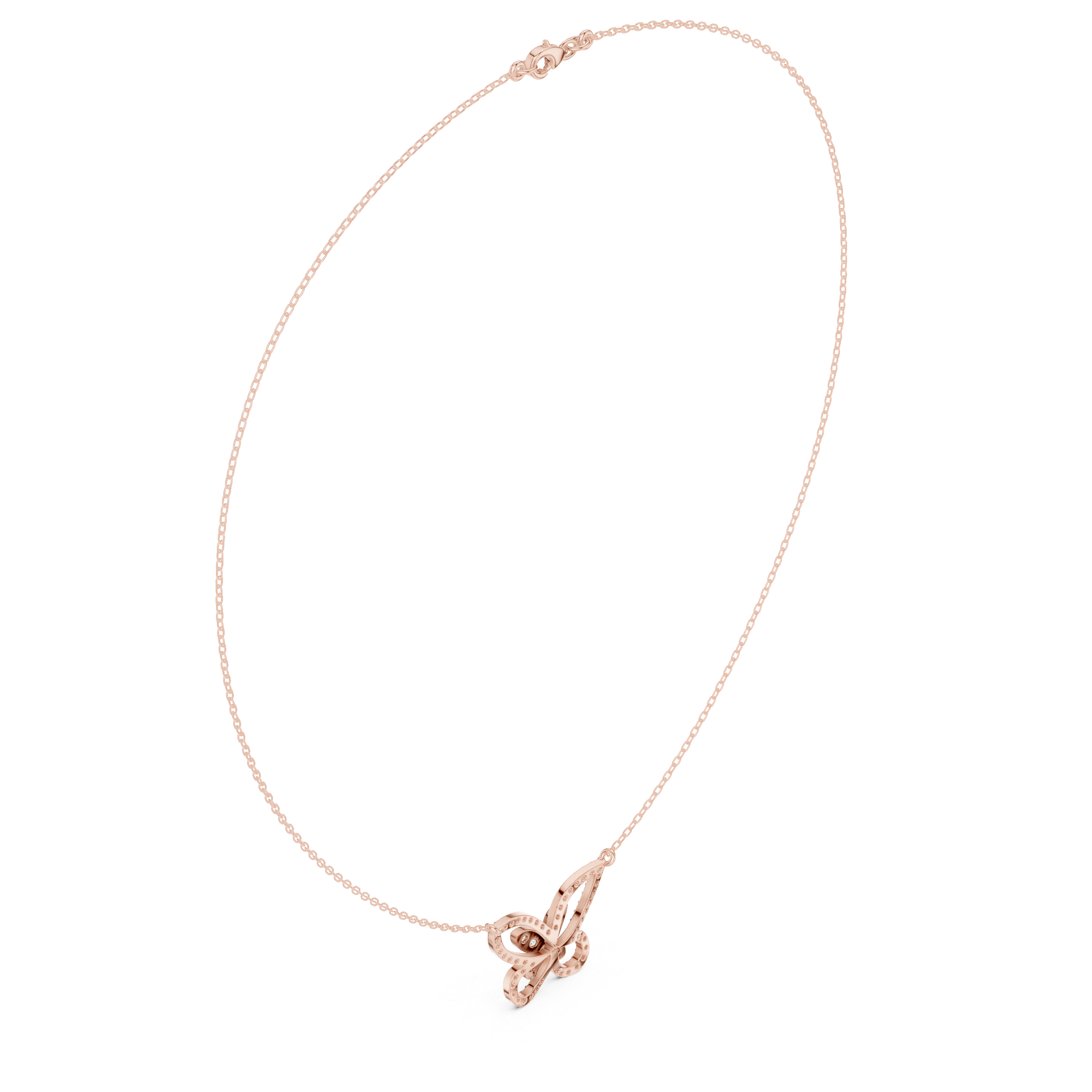 Butterfly diamond pendant with a rose gold bail and chain, featuring round stones