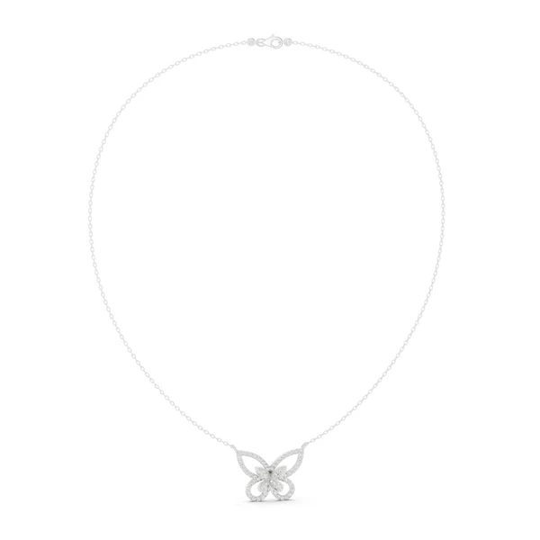 Butterfly diamond pendant on a silver-tone chain with small pave details