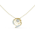 Yellow gold round diamond flower pendant on chain, halo with swirl accents