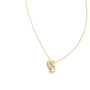 Round diamond flower pendant on yellow gold chain, close-up swirl detail