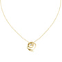 Round diamond flower pendant on yellow gold chain, sculptural swirl setting