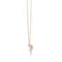 Rose gold pendant and chain; round diamond flower with swirl petal design.