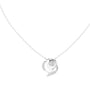 White gold round diamond flower pendant on chain, circular halo and swirl accents