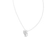 White gold round diamond flower pendant on chain, close view of diamond center