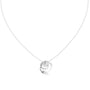 Round diamond flower pendant on white gold chain, sculptural swirl setting