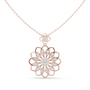 Rose gold round diamond floral pendant with open flower design and round center stone
