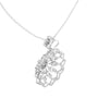 White gold floral round diamond pendant, openwork lattice, on link chain