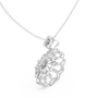 White gold floral round diamond pendant, openwork lattice, on link chain