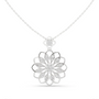 White gold round diamond floral pendant with open flower petals and central round stone