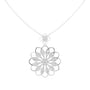 White gold round diamond floral pendant with openwork flower and small round stones